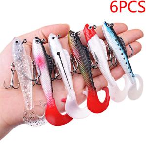 6PCS Wobblers 인공 미끼 낚시 태클 농어 스푼 파이크 잉어 낚시 미끼 Swimbait에 대한 부드러운 실리콘 미끼