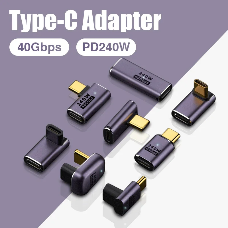 Macbook 40Gbps 고속 USB C OTG U 자형 직선 각도 남성-여성 어댑터 용 USB 4.0 PD 240W 8K 60Hz 충전기 커넥터