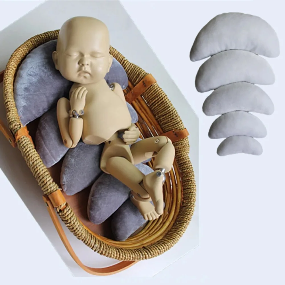 5 개/대 초승달 모양의 아기 포즈 베개 신생아 사진 소품 유아 쿠션 벨벳 베개 아기 침대 바구니 욕조 필러