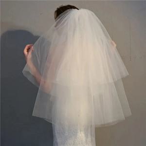 빗이 달린 신부 베일, 저렴한 보일, 결혼 파티, 해변 헤어 액세서리, 가장자리 절단, 2 레이어