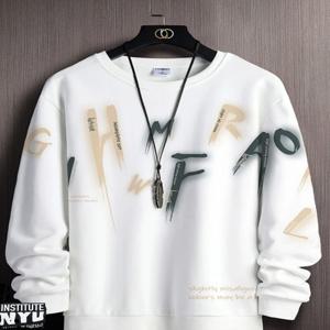 남성용 긴팔 티셔츠 기모 안감 두꺼운 가을 겨울 레드 후드티 봄 여름 베이직 라운드넥 프린트 캐주얼웨어