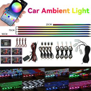 앱으로 제어하는 RGB 심포니 자동차 실내 조명 64색 LED 인테리어 아크릴 가이드 LED 스트립 라이트 장식 분위기 램프