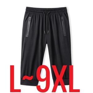 긴 길이 빅 사이즈 남성 반바지 3/4 탄성 허리 버뮤다 남성 메쉬 3/4 플러스 대형 아이스 실크 여름 빠른 건조 포켓