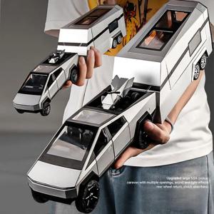 Cybertruck 픽업 트레일러 RV 금속 합금 장난감 자동차 모델 다이 캐스트 오프로드 차량 소년을위한 선물 어린이 컬렉션 트럭 장식품