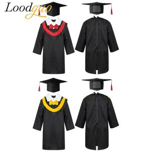 소년 소녀 졸업 가운 어린이 학생 학사 의상 초등학교 교복 역할 놀이 의상을위한 술 모자와 가운