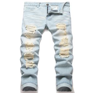 남성용 빈티지 라이트 블루 청바지 스트레이트 루즈 피트 악세사리 고양이 수염 데님 바지 캐주얼 streetwear 고품질 스트레치 28-4