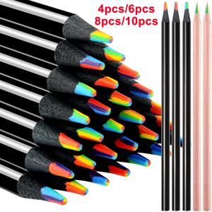 4/6/8/10pcs 7 색 검은 나무 무지개 코어 컬러 연필 드로잉 도구 나무 연필 미술 용품 ​​편지지 학교 용품