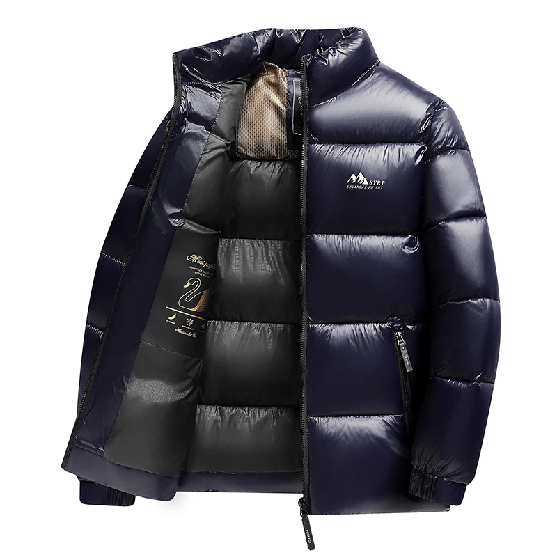 2025 겨울 신상 남성용 고품질 광택 면 코트 스탠드 칼라 두꺼운 지퍼 면 코트