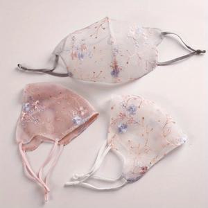 여름 달콤한 꽃 마스크 자수 레이스 조절 가능 세탁 가능 베일 자수 프린트 얇은 얼굴 마스크