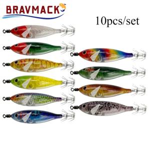 10개/세트 8cm/5.7g 새우 낚시 미끼 발광 오징어 지그 훅 바다 낚시 액세서리 인조 미끼 문어 미끼