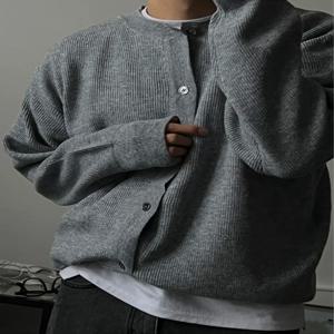 루즈핏 니트 울 가디건 긴 소매 라운드 넥 버튼업 스웨터 재킷 아메리칸 스타일 청소년 캐주얼 통기성 코트