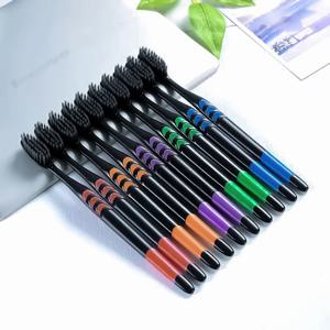 10 조각 포장 부드러운 강모 대나무 숯 검은 머리 초극세 미용 칫솔 커플 정장 구강 청소 도구