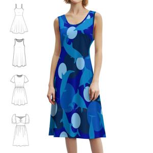 Delfine / Dolphins Blau / 블루 프레피 스타일 미니 드레스 여성용 A라인 루즈핏 캐주얼 데이 드레스 돌핀 콤콘돌핀 오션