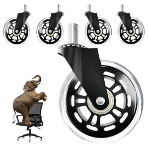사무실 의자 바퀴 세트 5개, 모든 바닥(단단한 나무 포함)에 안전하고 견고한 3인치 고무 교체 바퀴 포함