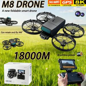 신형 M8 미니 카메라 드론 듀얼 카메라 접이식 디자인 완전 보호 커버 360도 회전 LED 라이트 브러시리스 모터 쿼드콥터