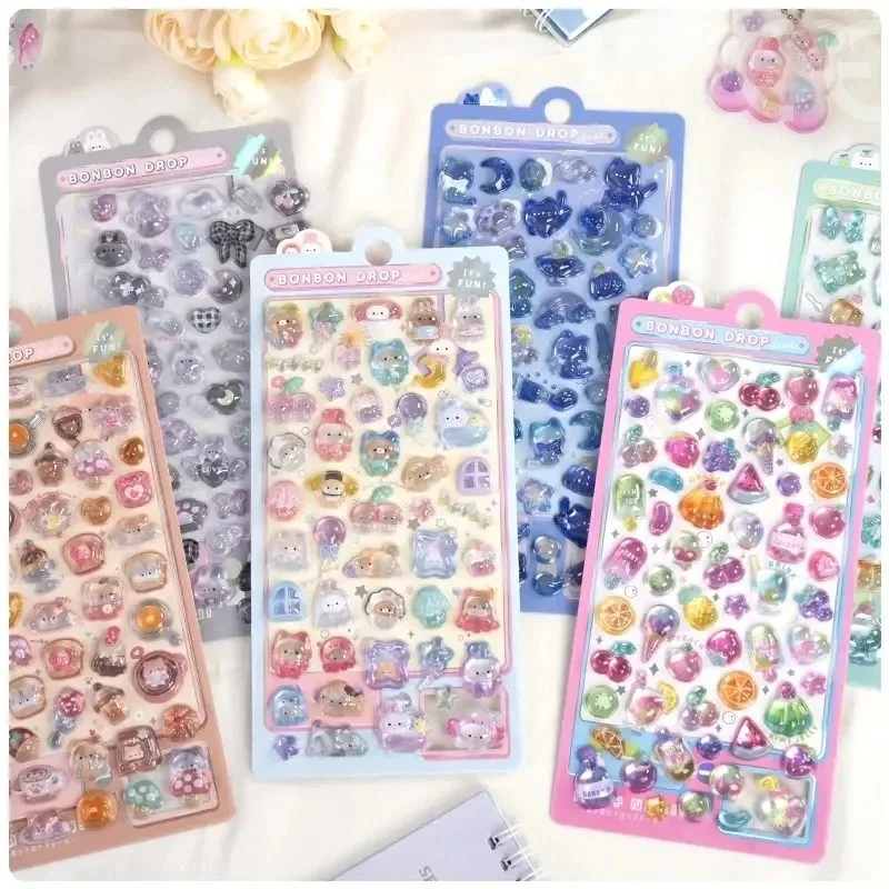 재미있는 달콤한 과일 아이스크림 애완동물 3D 입체 스티커 스크랩북 DIY 다이어리 장식 저널링 문구 귀여운 스티커