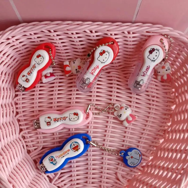 애니메이션 산리오 헬로키티 손톱깎이 만화 캐릭터 키티 고양이 귀여운 키링 패션 키체인 손톱깎이 도구 휴대용 키링 선물