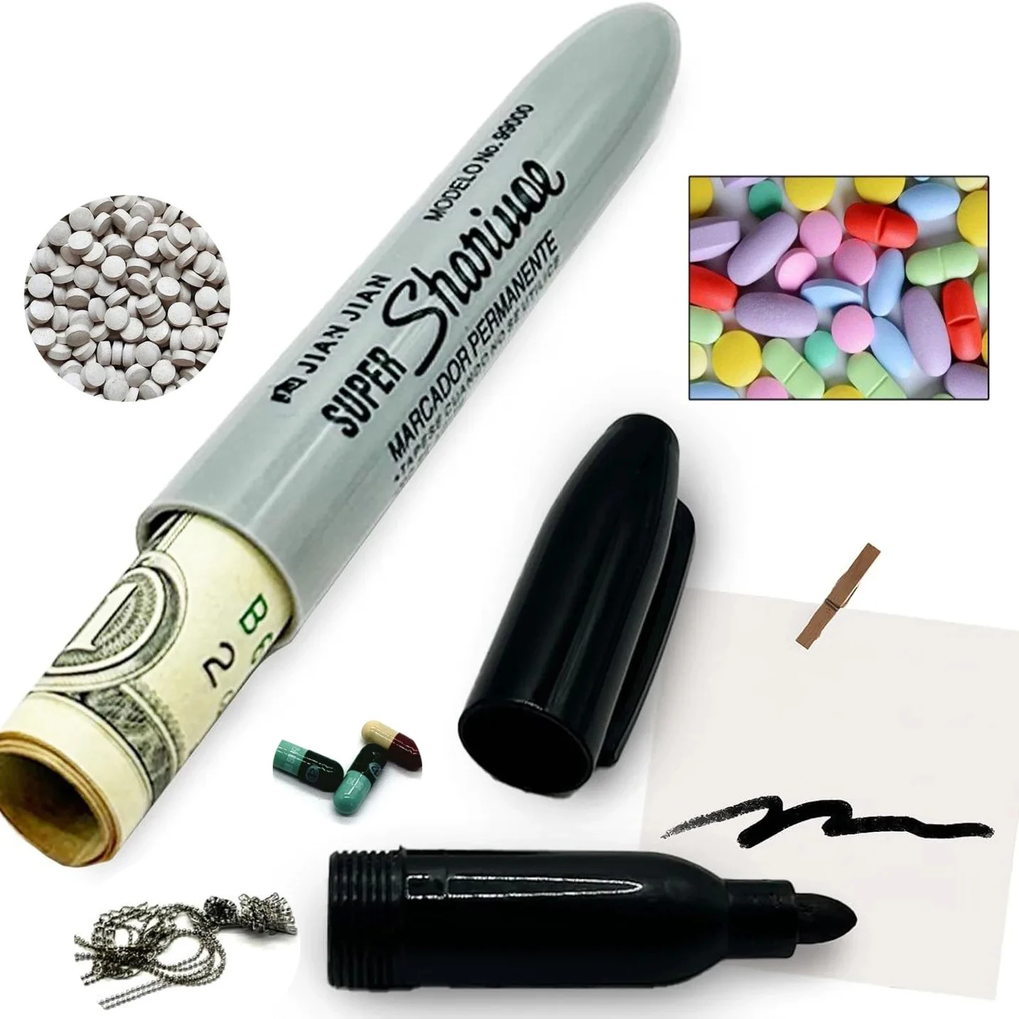 다기능 시크릿 마커 펜 미니 숨김 금고 변환형 보관함 가정 사무실 여행용 약품 반지 목걸이 돈 숨김