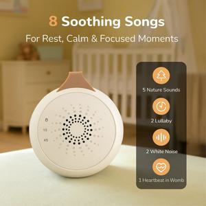 USB 충전식 화이트 노이즈 기계, 울음 감지 기능, 타이머, 30단계 볼륨 조절, 2000mAh 배터리, 가정 및 여행용