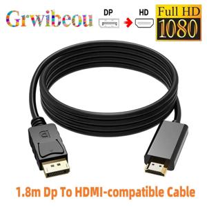 DP-HDMI 호환 케이블 1.8m 1080 HD 어댑터 케이블 컴퓨터 모니터 케이블, 대형 DP를 PC 노트북 프로젝터용 HDMI로 변환