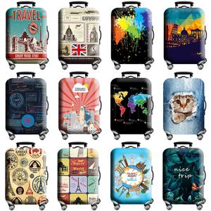 두꺼운 탄성 세계지도 수하물 보호 커버 지퍼 정장 18-32 인치 가방 가방 커버 트롤리 커버 여행 액세서리