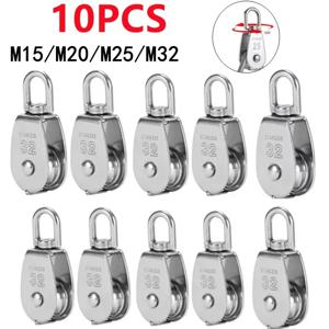 10 Pcs 스테인레스 스틸 와이어 로프 크레인 풀리 블록 M15 리프팅 크레인 회전 후크 단일 풀리 블록 교수형 와이어 견인 휠