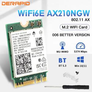 WiFi 6E AX210 무선 카드 5374Mbps BT5.3 트라이 밴드 2.4GHz/5GHz/6GHz 802.11ax 고속 네트워크 어댑터 AX210NGW Fow Win10/11
