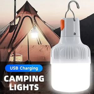 1PC 야외 USB 충전식 LED 램프 전구 60W 비상 조명 후크 캠핑 낚시 휴대용 랜턴 야간 조명 LT014