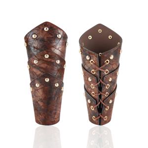 UYEE 중세 바이킹 전사 가죽 Bracer Steampunk 모피 엘프 LARP 의상 남성 여성 리벳 팔 갑옷 할로윈 액세서리