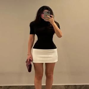 Tossy 여름 여성 대비 미니 드레스 캐주얼 하이 웨스트 짧은 소매 섹시 스키니 패치 워크 Bodycon 드레스 여성 미니 드레스