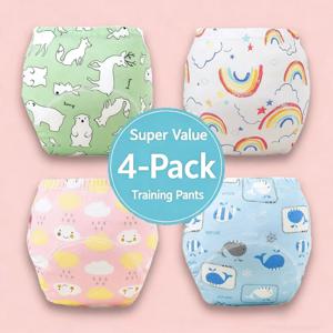 4PC 아기 배변 훈련 팬츠 기저귀 만화 캐릭터 남아 여아 속옷 면 TPU 방수 팬티 재사용 가능한 기저귀 커버