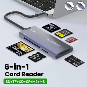 6-in-1 USB 2.0/Type-C 다기능 카드 리더기 SD/TF/XD/CF 메모리 카드 어댑터, 데이터 전송에 적합