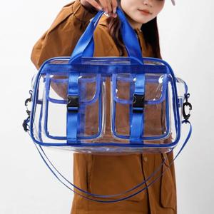 패션 다용도 솔리드 컬러 PVC 투명 여행 더플백 2025 신상 핫세일 지퍼 심플 대용량 캐주얼 숄더백