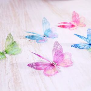 50Pcs 3D Organza 패브릭 나비 아플리케 더블 레이어 그라디언트 색상 시뮬레이션 메쉬 나비 패치 반투명