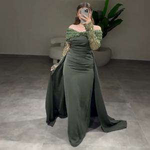 맞춤형 매칭 저지 플리츠 스팽글 스트레이트 오프 숄더 롱 드레스 맞춤형 행사 중국 스타일