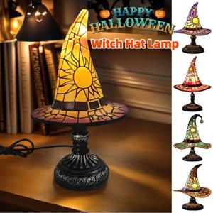 크리 에이 티브 마녀 모자 램프 유리 인쇄 할로윈 수지 테이블 램프 밤 빛 거실 홈 침실 장식 장식품