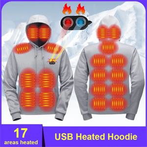 USB 가열 후드티 남성용 후드 가열 니트 스웨트셔츠 17존 전기 발열 후드티 가을 겨울용 따뜻한 후드티 남성용