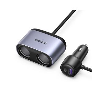 UGREEN 216W 차량용 충전기 24W 듀얼 확장 차량용 충전기 시거잭 분배기 (확장 포트 2개 포함) 고속 충전기