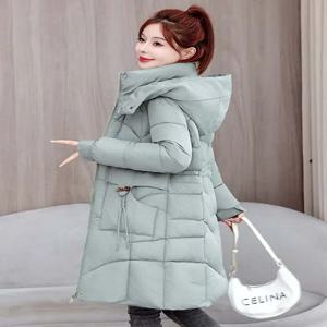 탈부착 가능한 모자 코튼 재킷 큰 사이즈 루즈핏 안티에이징 다운 코튼 의류 여성 아우터 중간 길이 파카 지퍼 여밈