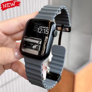Apple Watch 밴드 울트라 2 용 마그네틱 버클 스트랩 49mm 45 44 40 41 42mm 46mm 실리콘 팔찌 iWatch Ultra Series 10 7 6 3 8 9
