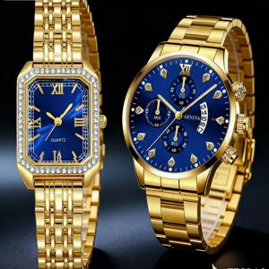 커플의 새로운 멋지고 세련된 쿼츠 시계 패션 세트 합금 다이얼 일상 착용 생일 파티 설날 크리스마스 및