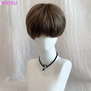 MEISU 10인치 앞머리 가발 소년용 가발 합성 섬유 레이어드 헤어 내열성 자연스러운 부드러운 연장 헤어 셀피 파티 쿨