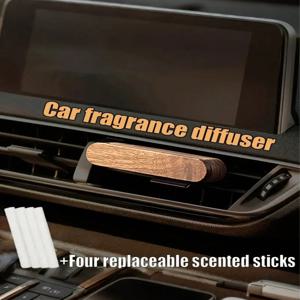 나무 자동차 디퓨저 에어벤트 클립, 견고한 월넛 아로마 디퓨저 교체 가능한 스틱 4개 포함, 천연 나무 자동차 공기 청정기, 로