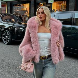 여성용 럭셔리 두꺼운 퍼 후드 코트 겨울 따뜻한 솔리드 턴다운 칼라 오픈 재킷 우아한 루즈핏 스트리트 아우터웨어