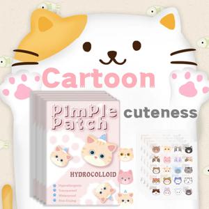 600개 만화 여드름 패치, 귀여운 고양이 모양의 얼굴 컨실러 여드름 패치, 안전하고 무독성