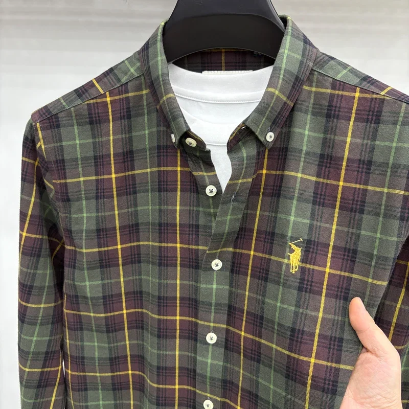 럭셔리 브랜드 자수 100% 면 긴팔 셔츠 남성용 신상 셔츠 남성 캐주얼 루즈 탑 비즈니스 남성