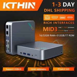 KTHIN MID3 미니 PC i7-1360P 5.0GHz WIFI6 BT5.2 미니 컴퓨터 DDR5 16GB RAM 512GB ROM 2.5G LAN USB4.0 미니 데스크탑 컴퓨터
