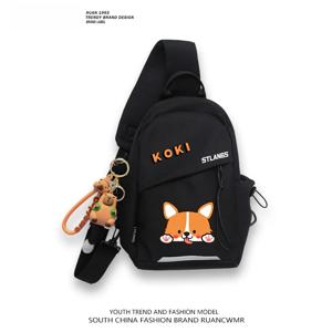 귀여운 코기 엉덩이 동물 이모티콘 가방 가을 필드 도그 일본 스타일 책가방 싱글 숄더 백 남성용 가슴 가방 나일론 소재