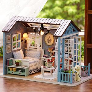 DIY 소형 인형 집 키트 조립 퍼즐 3D 목조 주택 룸 공예 가구 LED 조명 어린이 생일 선물 완구