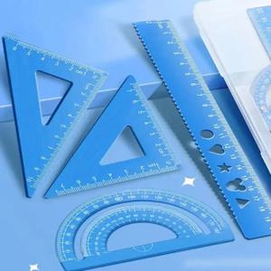 4pcs 금속 제도 세트 저장 상자 학생 측정 눈금자 세트 다기능 세트